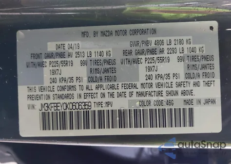 2019 Mazda Cx-5 Signature z USA, uszkodzony, nr VIN JM3KFBEY0K0606359